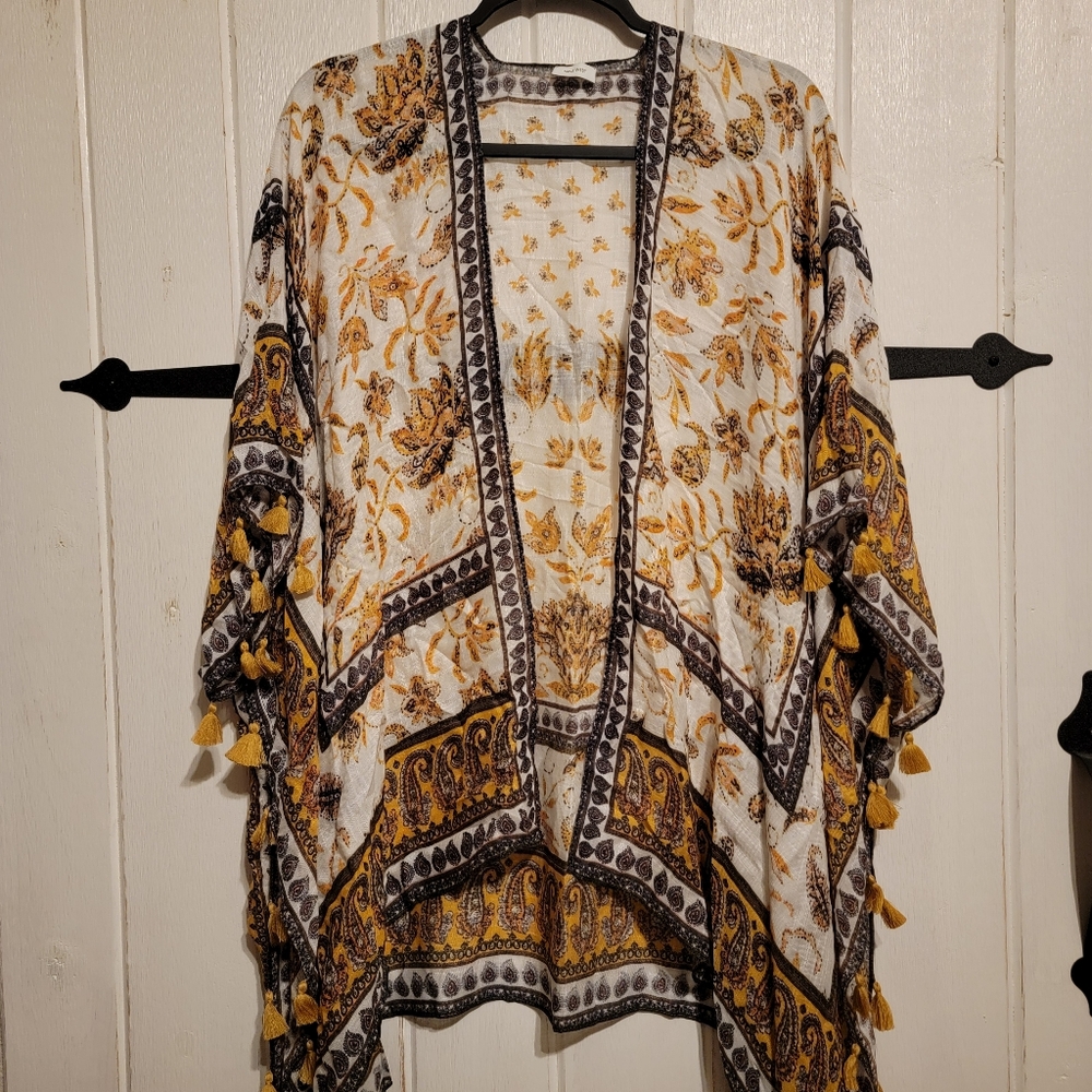 Nine West Floral Tassel Swim Coverup - Yellow and Black